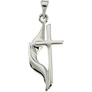14K White 19x10 mm Methodist Cross Pendant - R16295:106494:P