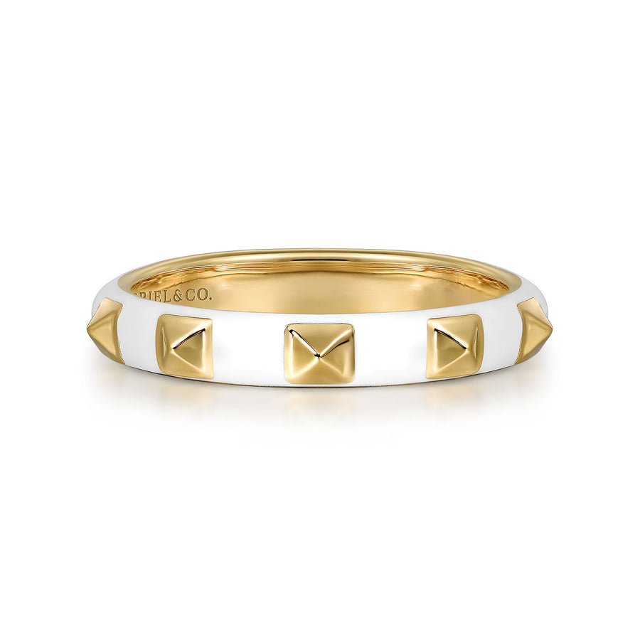 Gabriel & Co. LR52654E9Y4JJJ – 14K Yellow Gold Pyramid Stackable Ring with White Enamel (3 mm)