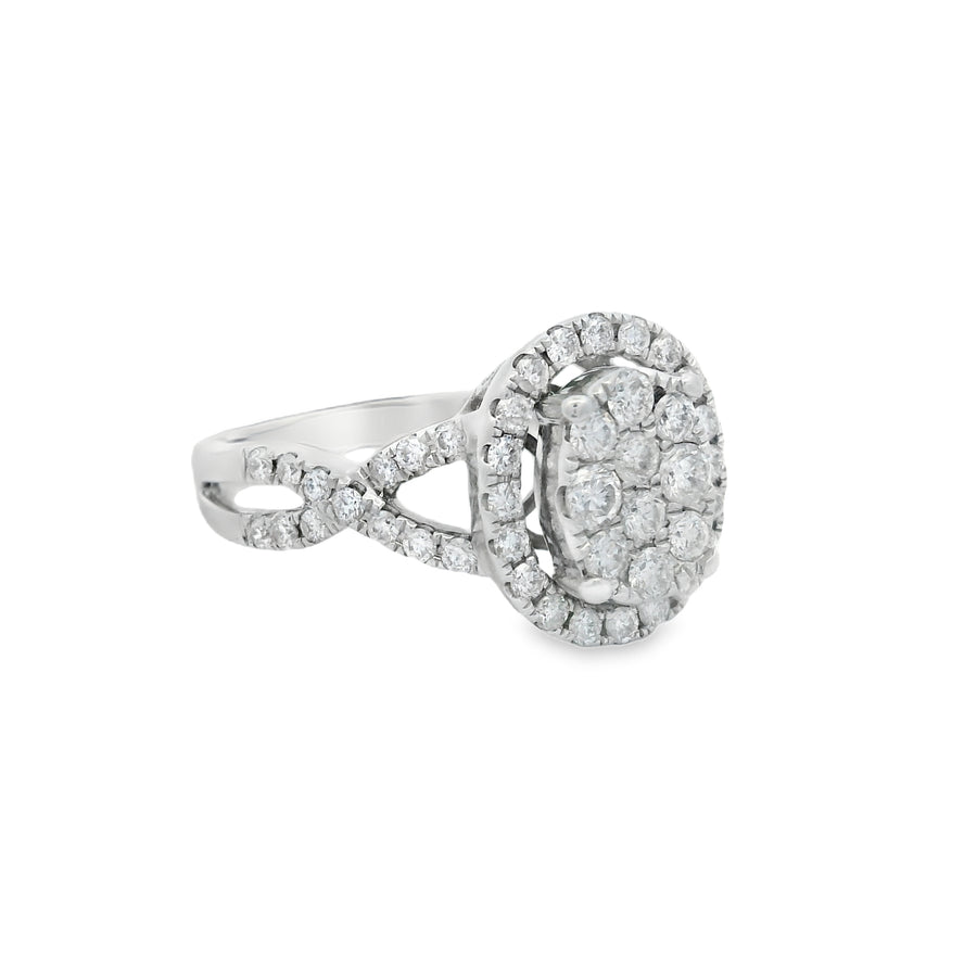 Pave Oval Style Halo Twist Diamond Engagement Ring