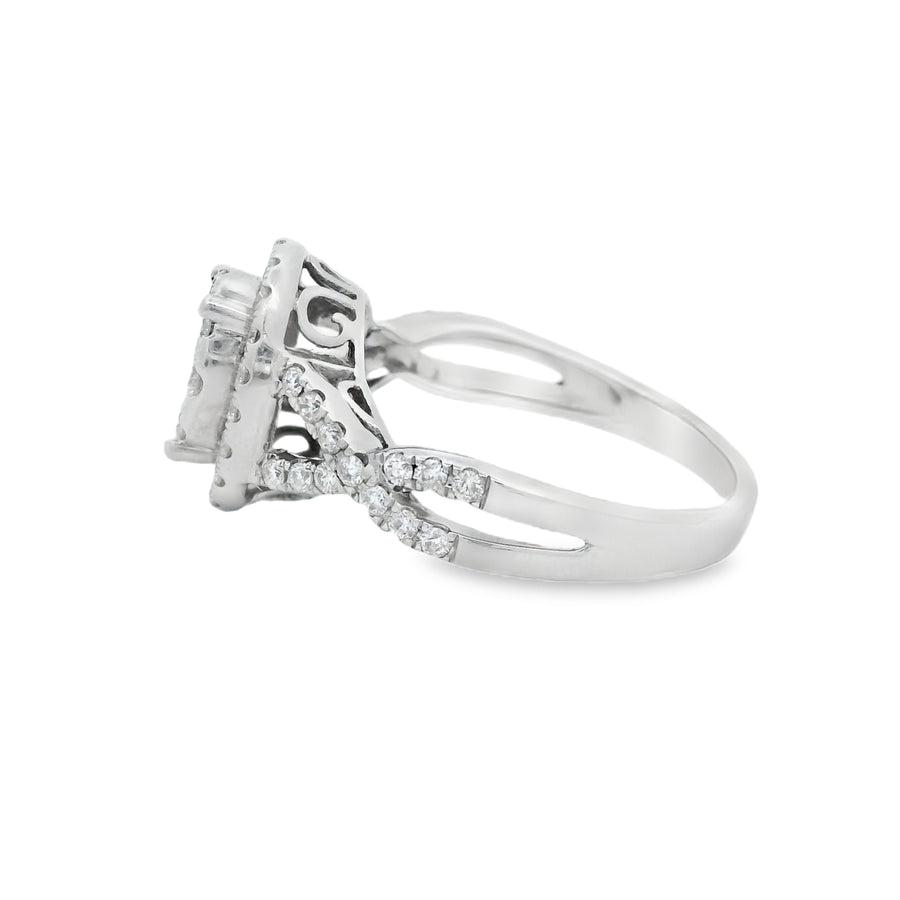 Pave Oval Style Halo Twist Diamond Engagement Ring