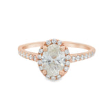 Certified Oval Halo Rose Gold Diamond Engagement Ring