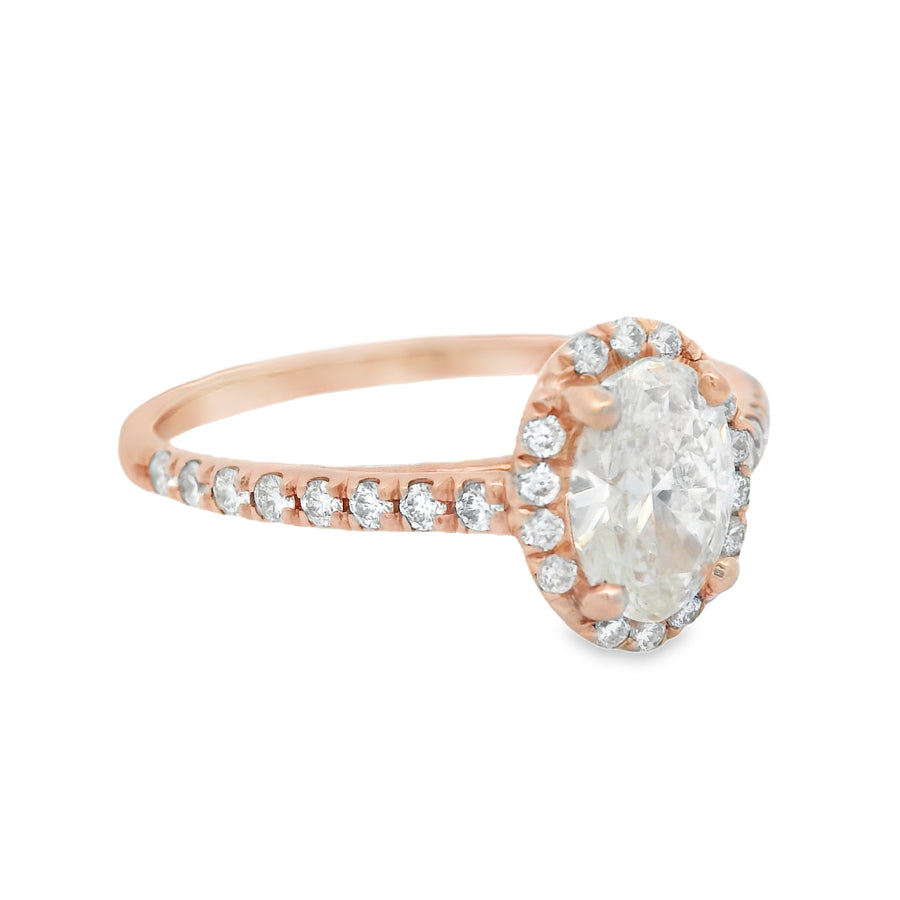 Certified Oval Halo Rose Gold Diamond Engagement Ring