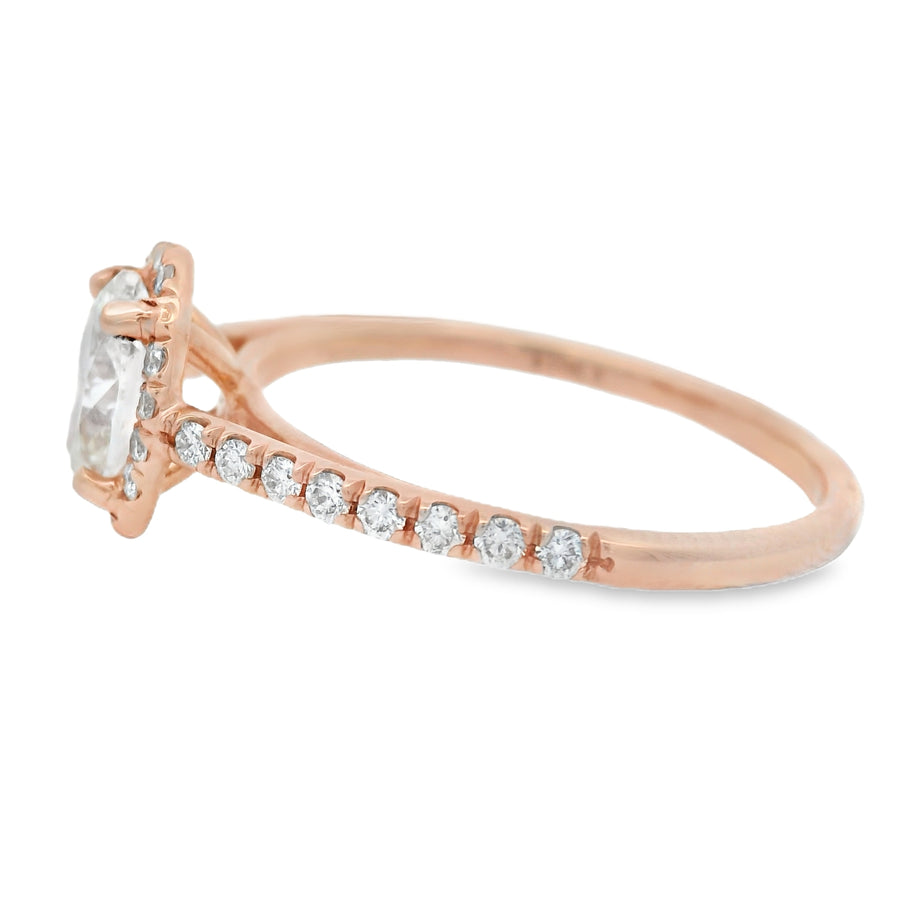 Certified Oval Halo Rose Gold Diamond Engagement Ring