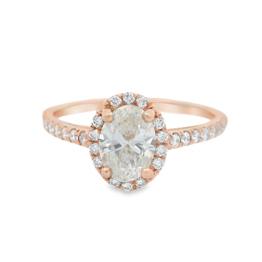 Certified Oval Halo Rose Gold Diamond Engagement Ring