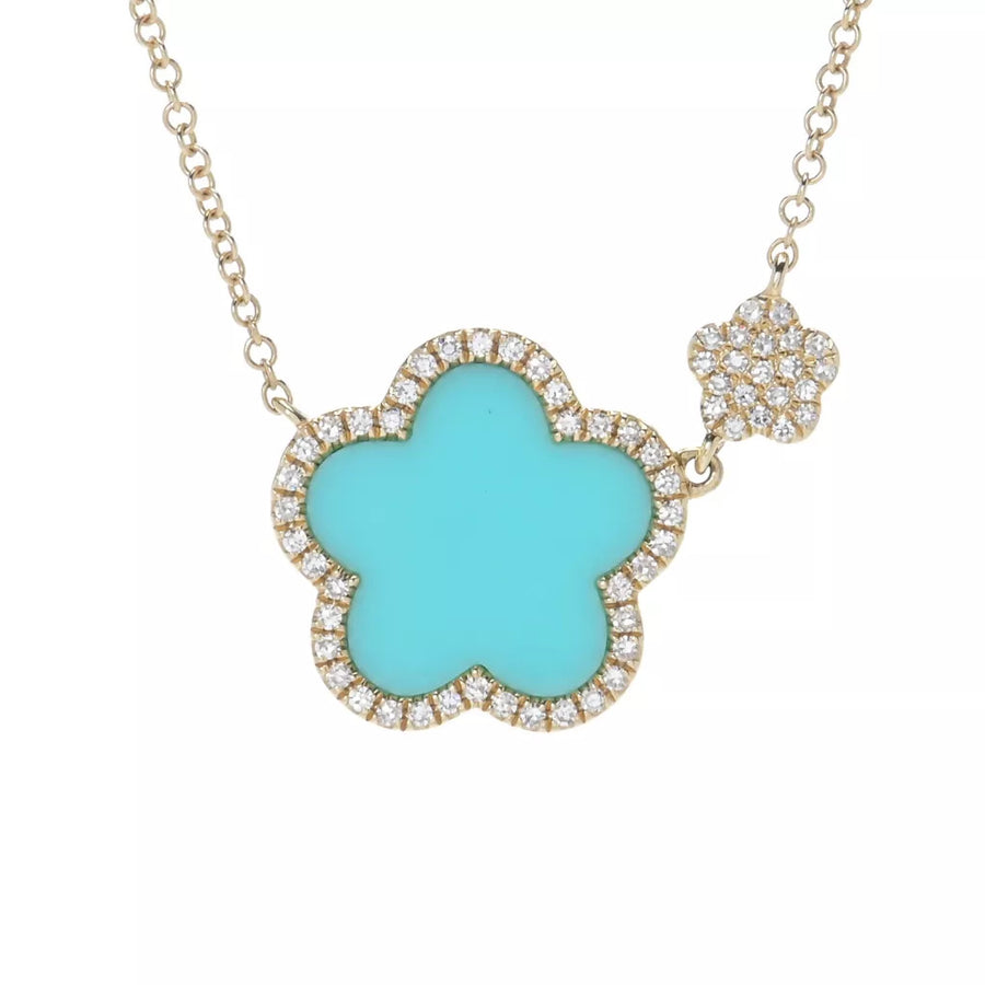 Sabrina Designs 14KY Gold Malachite & Diamond Flower Necklace