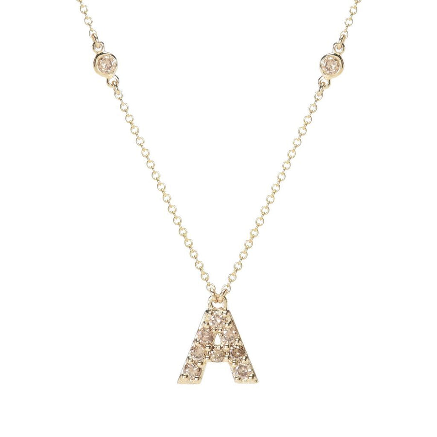 Gems of Distinction 14K Gold Champagne Diamond Initial Pendant w/ Chain