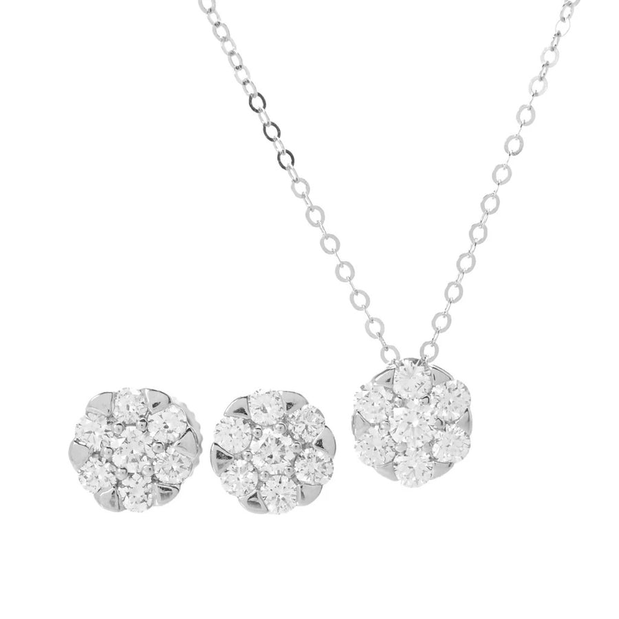 Diamond Pendant w/ Chain & Stud Earrings Set