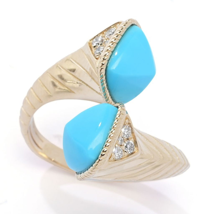 CIRARI 14K Gold 8mm Sleeping Beauty Turquoise & Diamond Bypass Ring