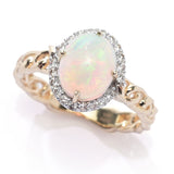 D'Arte 14K Cuban Gold 9x7mm Ethiopian Opal & Diamond Halo Ring