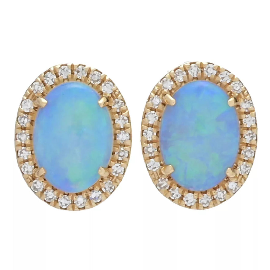 Sabrina Designs 14KY Gold Polished 6x4mm Opal & Diamond Stud Earrings