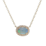 Sabrina Designs 14K Gold 6x4mm Opal & Diamond Pendant w/ 16"+2" Chain