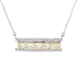 Princess Cut Yellow & White Diamond Bar Necklace