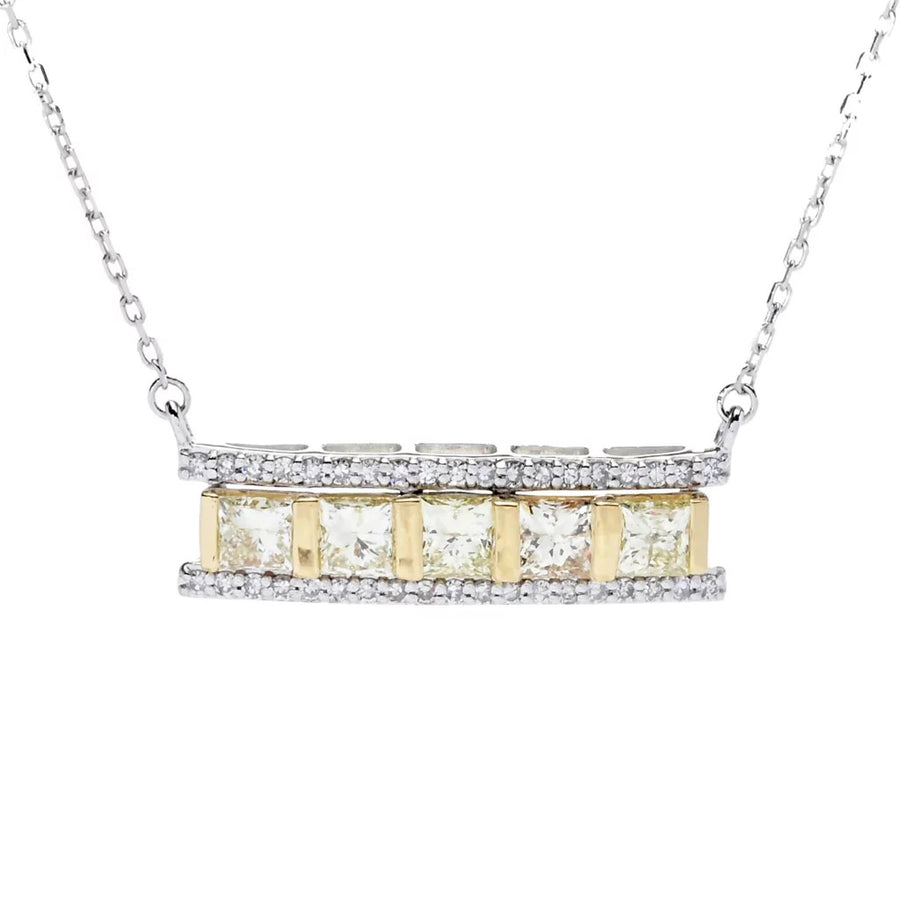 Princess Cut Yellow & White Diamond Bar Necklace