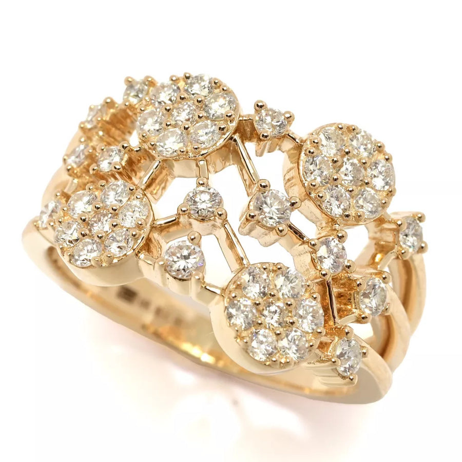 Gems of Distinction 14KY Gold 0.82ctw Pave Diamond Multi Row Station Ring