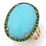 LALI Jewels 14K Gold Polished 18x13mm Oval Turquoise & Tsavorite Ring