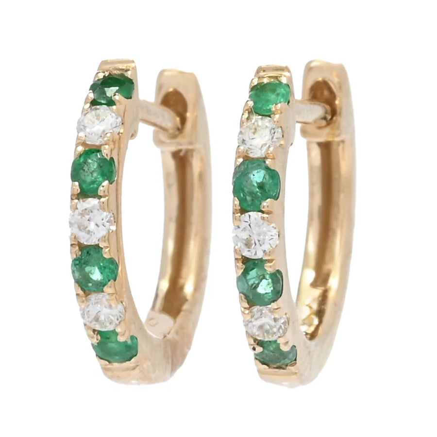 Sabrina Designs 14K Gold 0.20ctw Emerald & Diamond Huggie Hoop Earrings