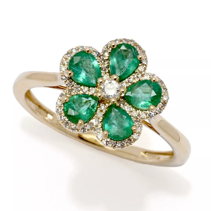 Emerald & Diamond Flower Ring, 2.6 grams