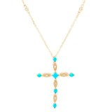 CIRARI 14K Gold Polished Turquoise & Diamond Cross Pendant w/ Chain