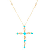 CIRARI 14K Gold Polished Turquoise & Diamond Cross Pendant w/ Chain