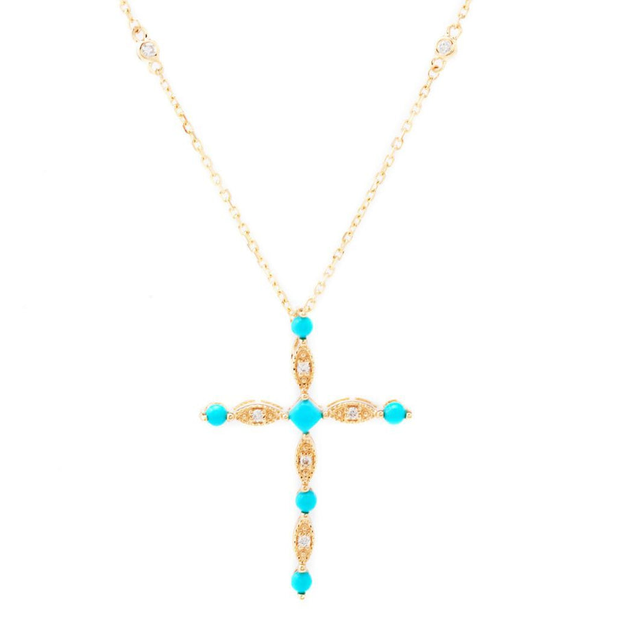 CIRARI 14K Gold Polished Turquoise & Diamond Cross Pendant w/ Chain