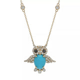 Diamond & Turquoise Wise Owl Pendant w/ Chain