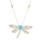 CIRARI 14K Gold Turquoise, Diamond & Mother-of-Pearl Dragonfly Pendant w/ Chain