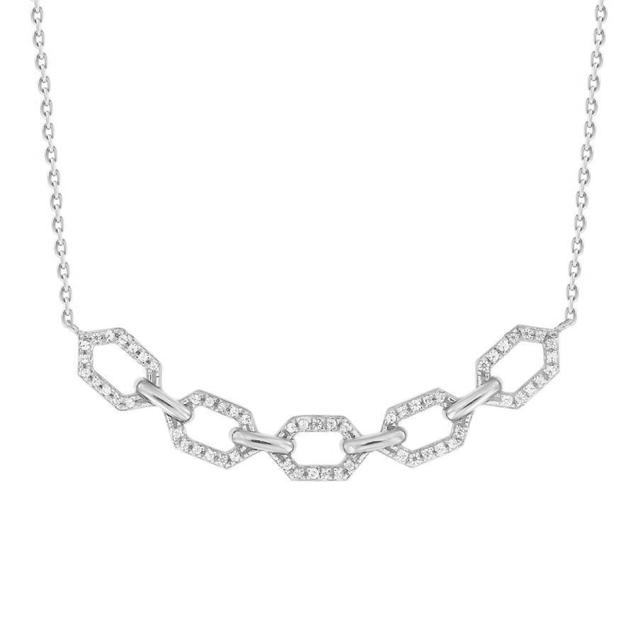 Hexagon Diamond Link Bar Necklace