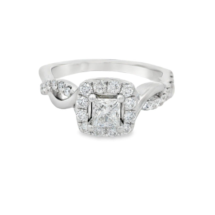 White Gold LEO Diamond Twist Halo Engagement Ring