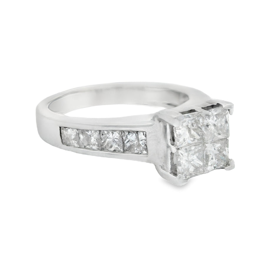 1 1/2CTW Princess Cut Diamond Quad Engagement Ring