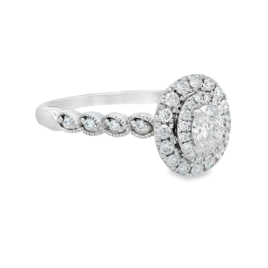 White Gold Oval Double Halo Diamond Ring