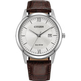 Citizen AW1780-25A Classic – Men’s Eco-Drive Stainless Steel Silver Dial Brown Leather Strap Watch