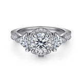 Gabriel & Co. Adelie ER15776Q4W44JJ – 14K White Gold Round Three-Stone Halo Diamond Engagement Ring