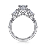 Gabriel & Co. Adriella ER15777Q4W44JJ – 14K White Gold Round Three-Stone Halo Diamond Engagement Ring