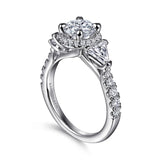 Gabriel & Co. Adriella ER15777Q4W44JJ – 14K White Gold Round Three-Stone Halo Diamond Engagement Ring