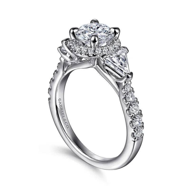 Gabriel & Co. Adriella ER15777Q4W44JJ – 14K White Gold Round Three-Stone Halo Diamond Engagement Ring