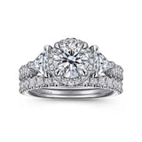 Gabriel & Co. Adelie ER15776Q4W44JJ – 14K White Gold Round Three-Stone Halo Diamond Engagement Ring