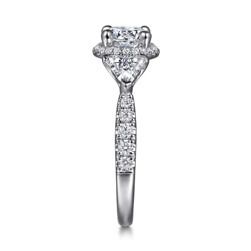 Gabriel & Co. Adelie ER15776Q4W44JJ – 14K White Gold Round Three-Stone Halo Diamond Engagement Ring