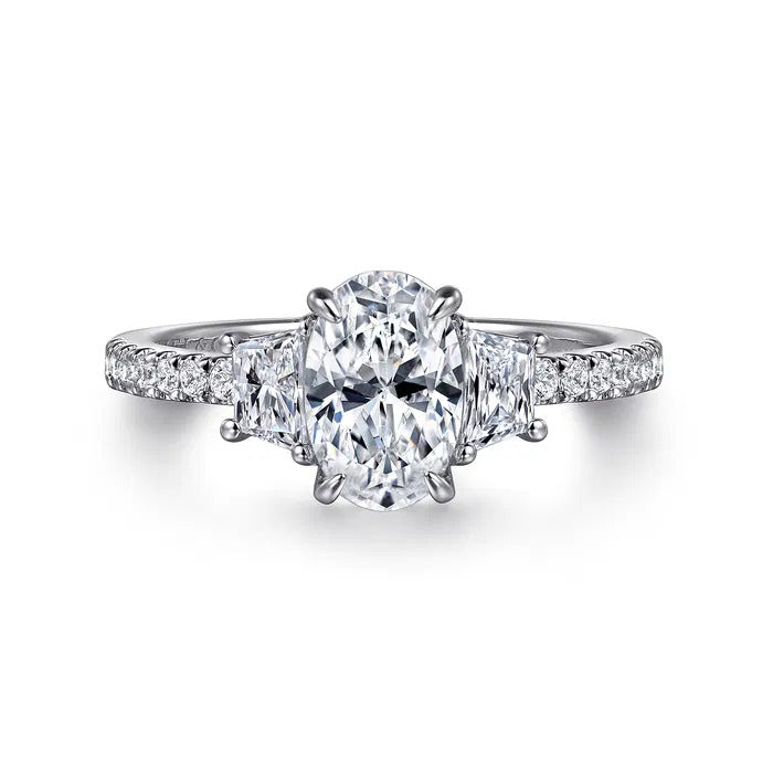 Gabriel & Co. ER16186O6W44JJ – 14K White Gold Oval Three-Stone Diamond Engagement Ring Setting (0.55 ct)
