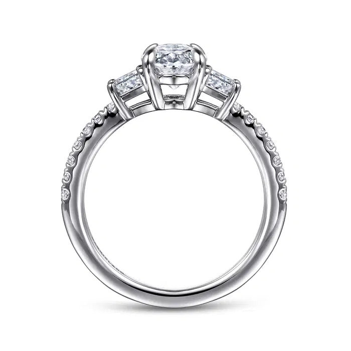 Gabriel & Co. ER16186O6W44JJ – 14K White Gold Oval Three-Stone Diamond Engagement Ring Setting (0.55 ct)