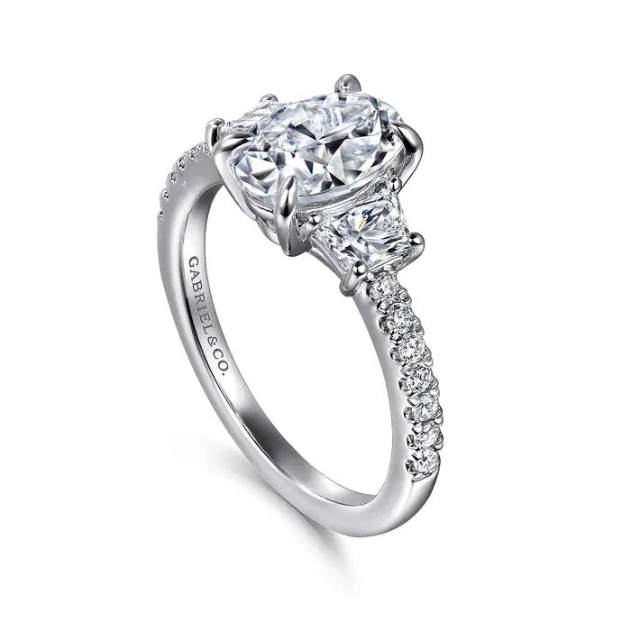 Gabriel & Co. ER16186O6W44JJ – 14K White Gold Oval Three-Stone Diamond Engagement Ring Setting (0.55 ct)
