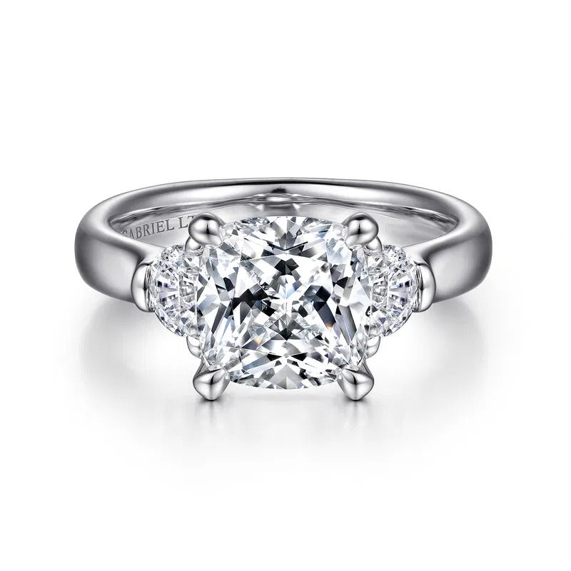 Gabriel & Co. Emme ER15846C12W83JJ – 18K White Gold Cushion Cut Three-Stone Diamond Engagement Ring