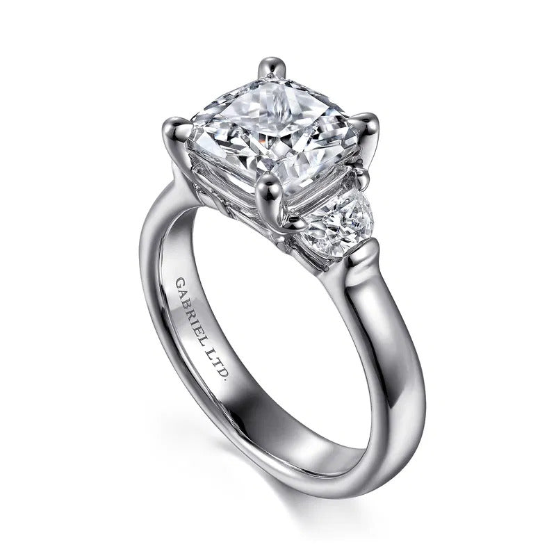 Gabriel & Co. Emme ER15846C12W83JJ – 18K White Gold Cushion Cut Three-Stone Diamond Engagement Ring
