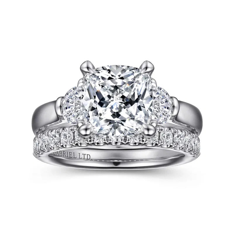 Gabriel & Co. Emme ER15846C12W83JJ – 18K White Gold Cushion Cut Three-Stone Diamond Engagement Ring