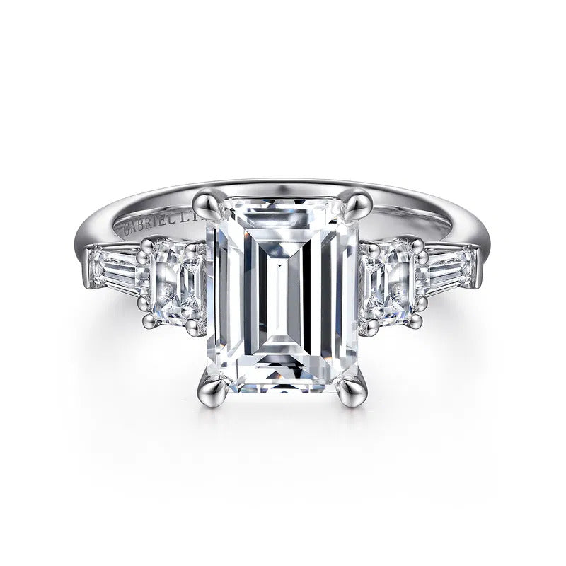 Gabriel & Co. Everley ER15815E11W83JJ – 18K White Gold Emerald Cut Five Stone Diamond Engagement Ring
