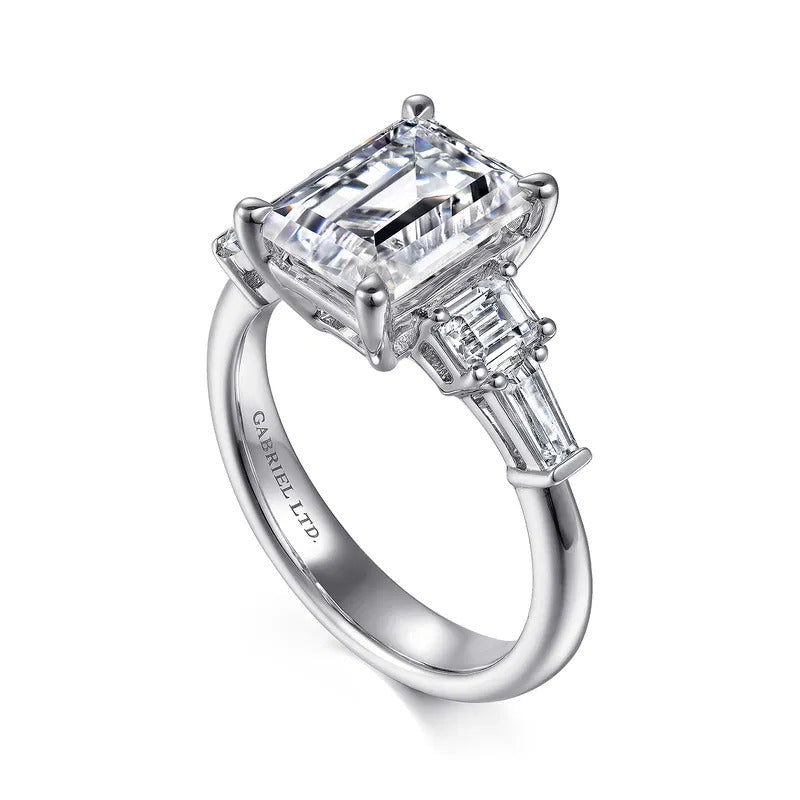 Gabriel & Co. Everley ER15815E11W83JJ – 18K White Gold Emerald Cut Five Stone Diamond Engagement Ring