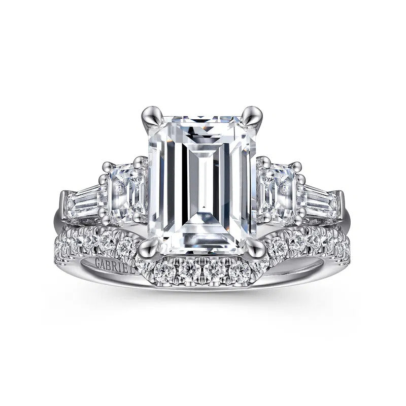 Gabriel & Co. Everley ER15815E11W83JJ – 18K White Gold Emerald Cut Five Stone Diamond Engagement Ring