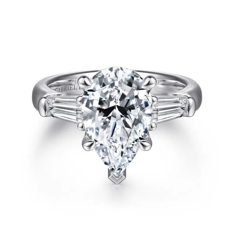 Gabriel & Co. Bara ER15845P12W83JJ – 18K White Gold Pear Shape Three-Stone Diamond Engagement Ring