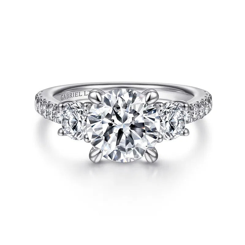 Gabriel & Co. Finian ER15002R8W83JJ – 18K White Gold Round Three-Stone Diamond Engagement Ring