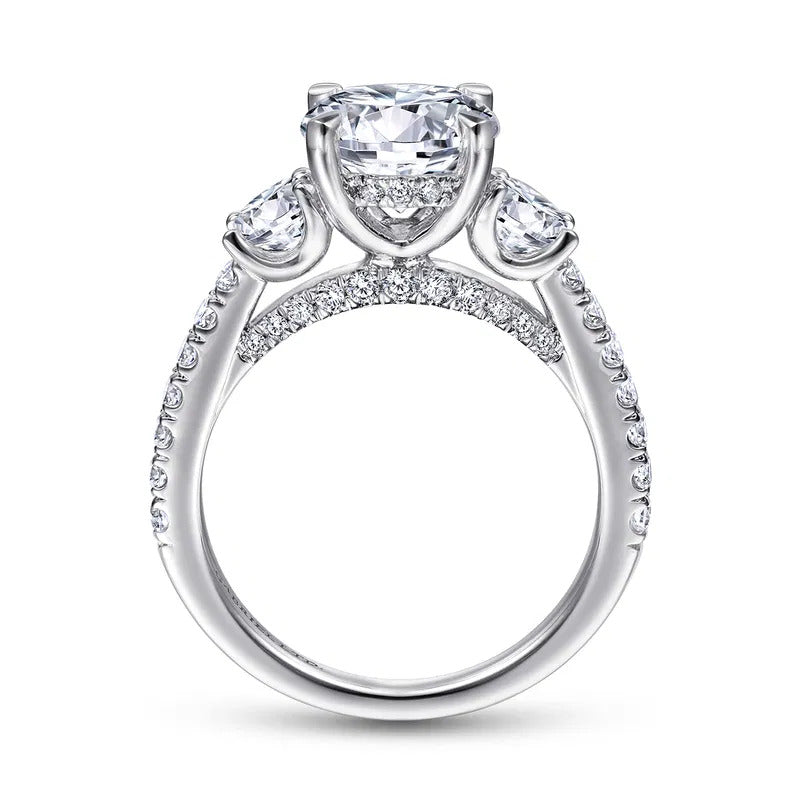 Gabriel & Co. Finian ER15002R8W83JJ – 18K White Gold Round Three-Stone Diamond Engagement Ring