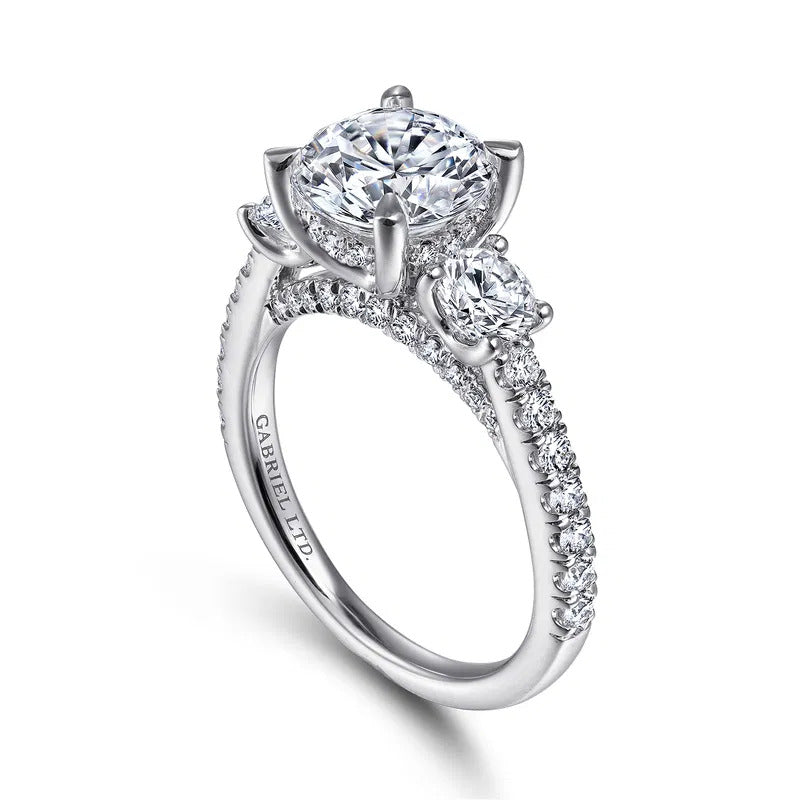 Gabriel & Co. Finian ER15002R8W83JJ – 18K White Gold Round Three-Stone Diamond Engagement Ring